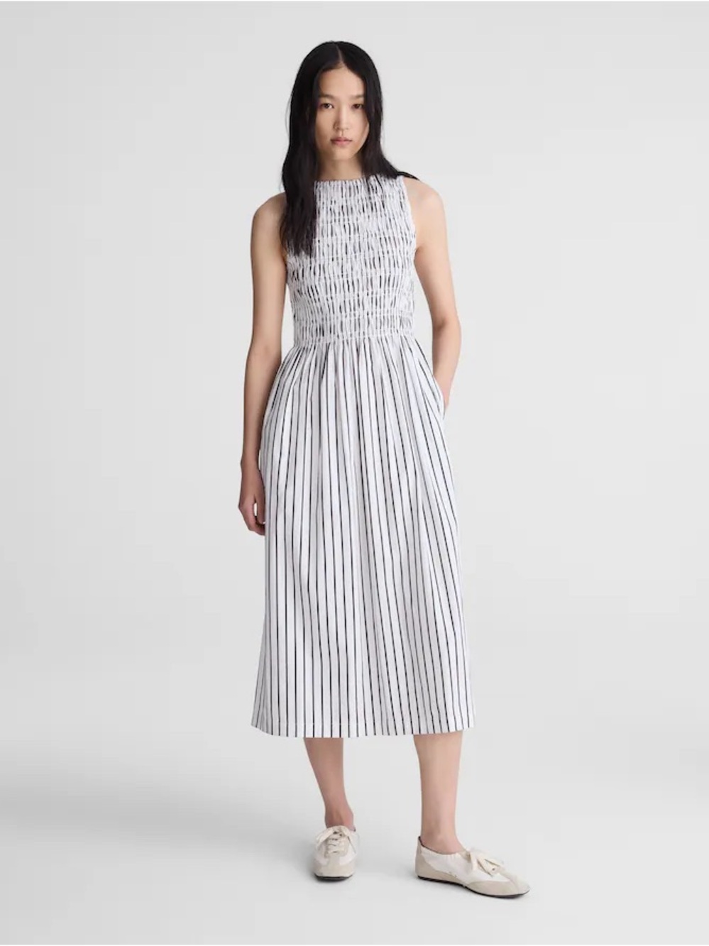 MADEWELL Boatneck Smocked Midi Dress, Size XS